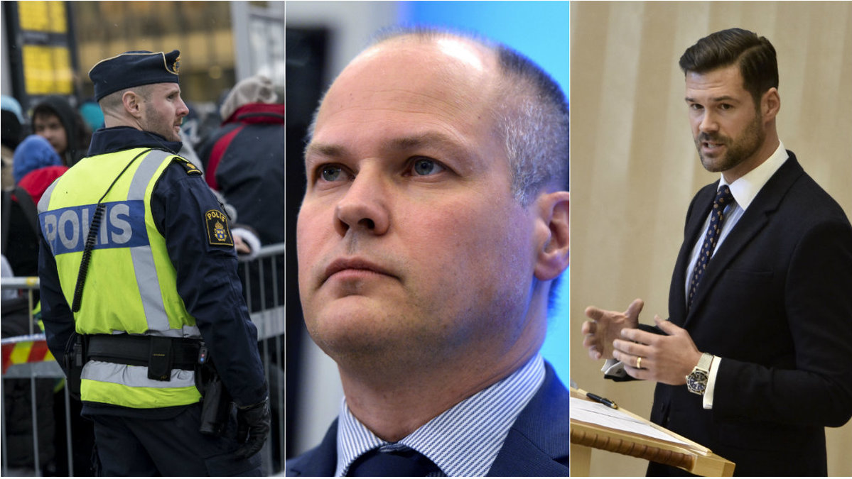 Moderaterna vill utvisa fler invandrare som begår brott, justitieminister Johansson säger nej.