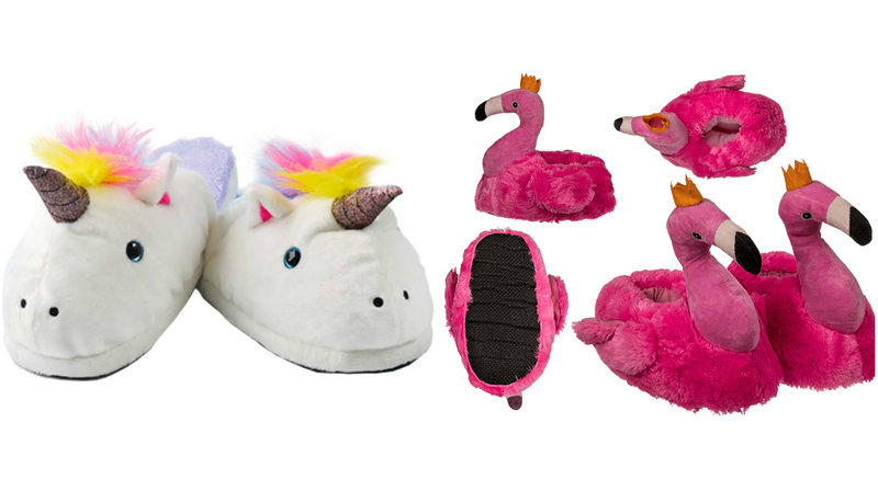 Tofflor med enhörningar och flamingos