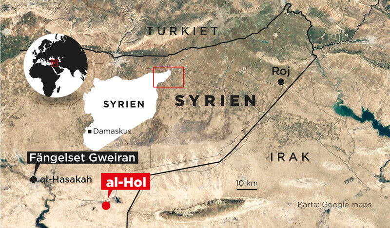Lägret al-Hols position i nordöstra Syrien.
