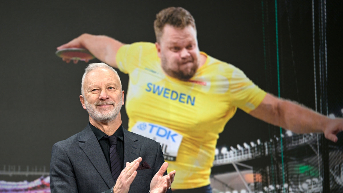 Anders Lindblad, sportkrönikör och sekreterare i Bragdnämnden, tillkännager att diskuskastaren Daniel Ståhl tilldelas Svenska Dagbladets guldmedalj, Bragdguldet, 2023.