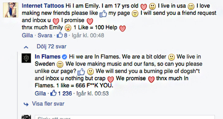 In Flames, likes, Facebook