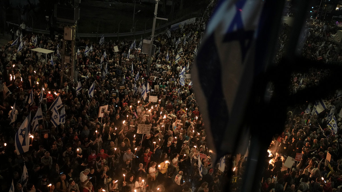 Demonstration i Tel Aviv mot premiärminister Benjamin Netanyahus regering.