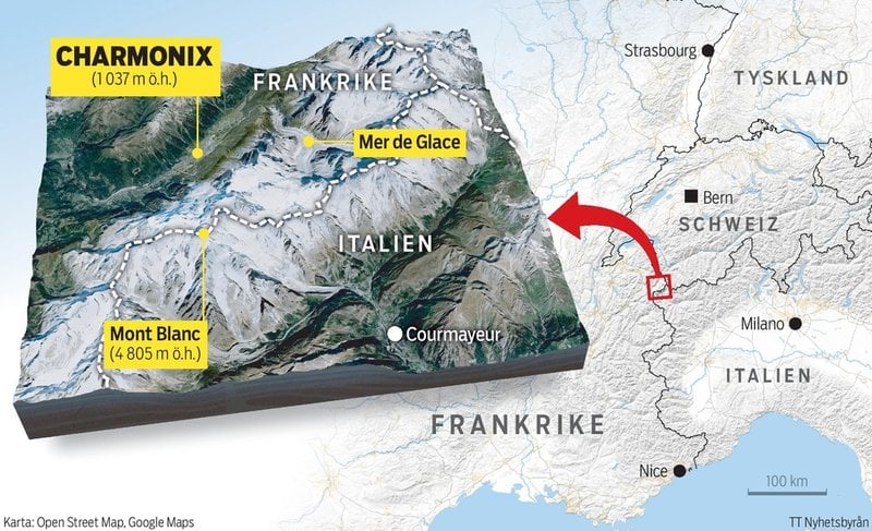 Den klassiska franska turistdestinationen Charmonix ligger vid foten av Mont Blanc på drygt tusen meters höjd.
