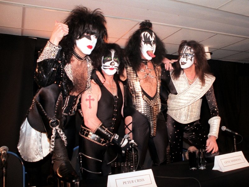 Pop-gruppen Kiss i Stockholm 1996. (fr.v.) Paul Stanley, Peter Criss, Gene Simmons och Ace Frehley.