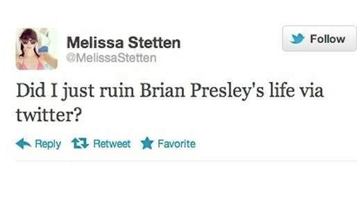 Brian Presley raggade på Melissa Stettens på ett flygplan – vad han inte visste var att hon twittrade ut allt. Brian Presley raggade på Melissa Stettens på ett flygplan – vad han inte visste var att hon twittrade ut allt.