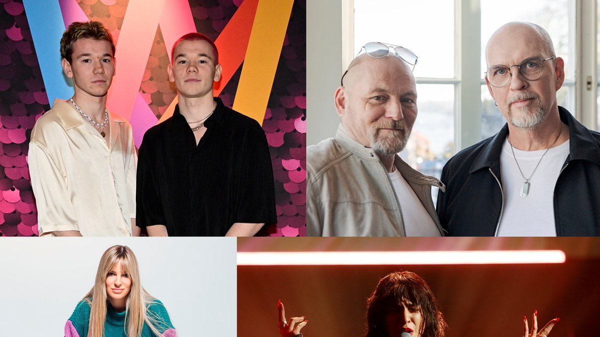 Fyra av artisterna som tävlar i Melodifestivalen 2023: Marcus och Martinus, Nordman, Laurell och tidigare Eurovision-vinnaren Loreen. Arkivbild/pressbild