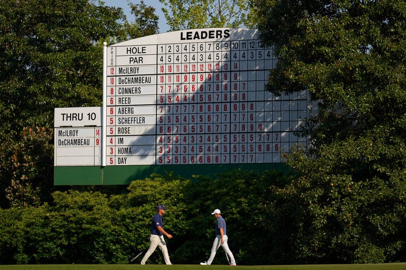 Bryson DeChambeau och Rory McIlroy under slutrundan i US Masters tidigare i år.