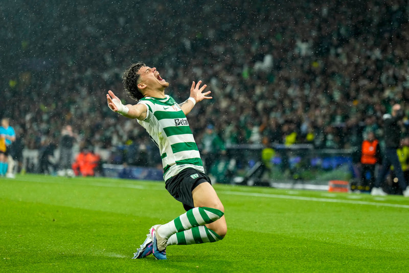 Sportings Maximiliano Araújo jublar efter sitt 4–0-mål i förlängning mot Bodø/Glimt.