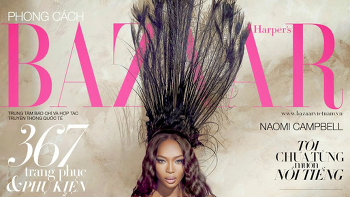 Naomi Campbell på omslaget till Harpers Bazaar. 