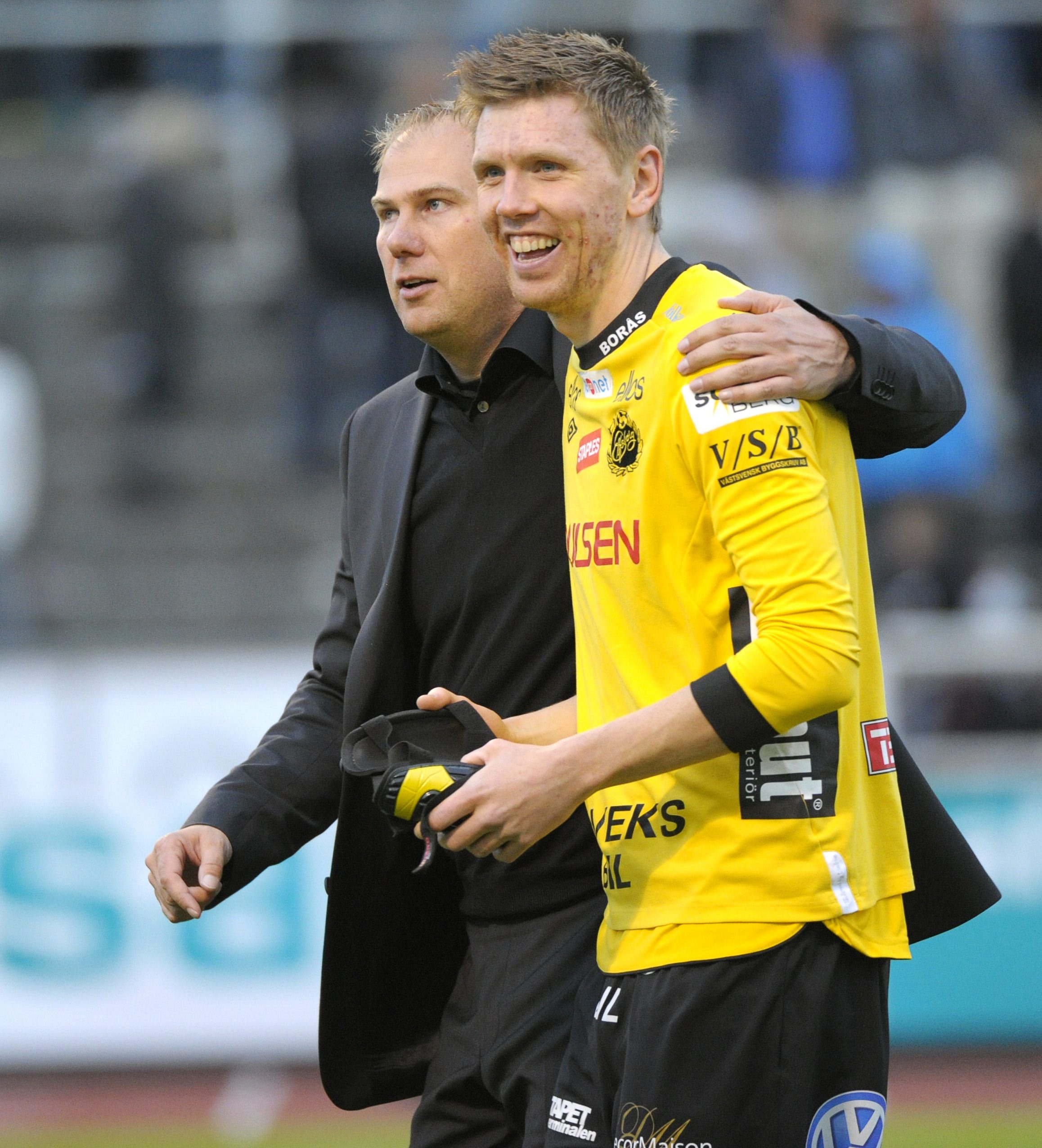David Elm, här med tränaren Magnus Haglund, satte två baljor för sitt Elfsborg.