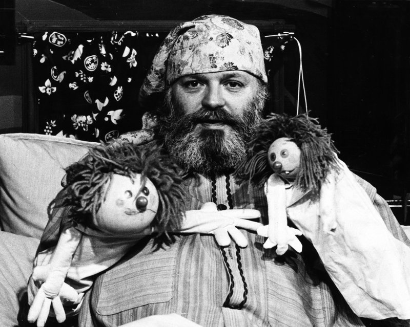 Beppe Wolgers och dockorna i 'Beppes godnattstund' 1974.