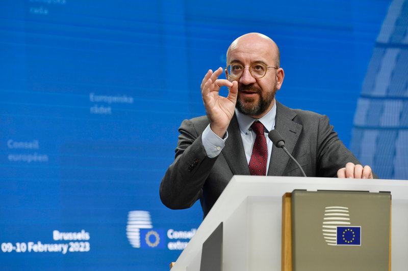 EU:s rådsordförande Charles Michel på presskonferensen efter EU-toppmötet i Bryssel.