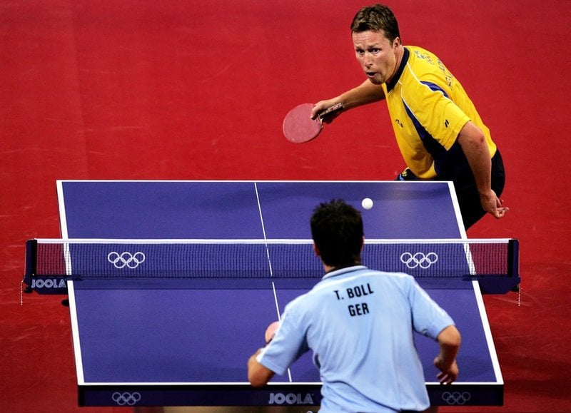 Jan-Ove Waldner och Timo Boll möttes bland annat i OS i Aten 2004 – en match som "Det evigt gröna trädet" gick segrande ur.