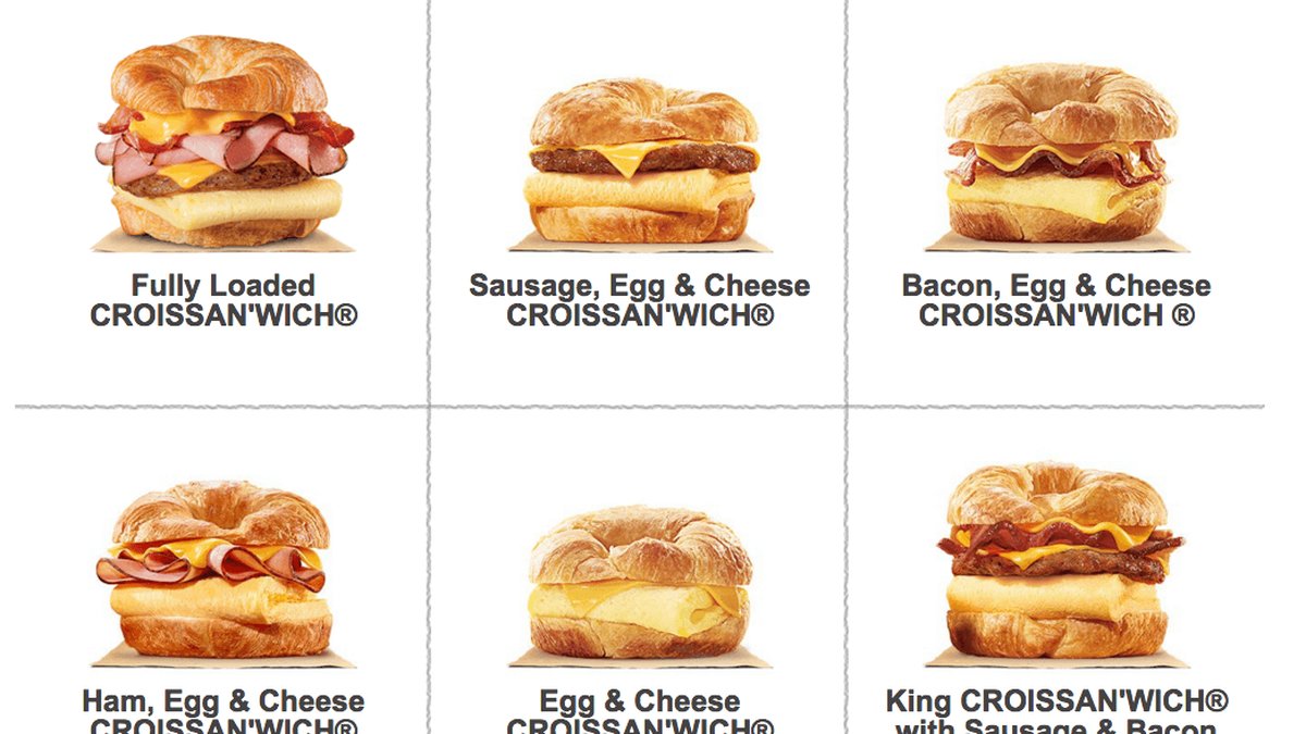 10. BK:s frukostcroissanter. Tänk att kunna plocka upp dessa på vägen till jobbet! Finns i olika varianter där frukost serveras på Burger King.