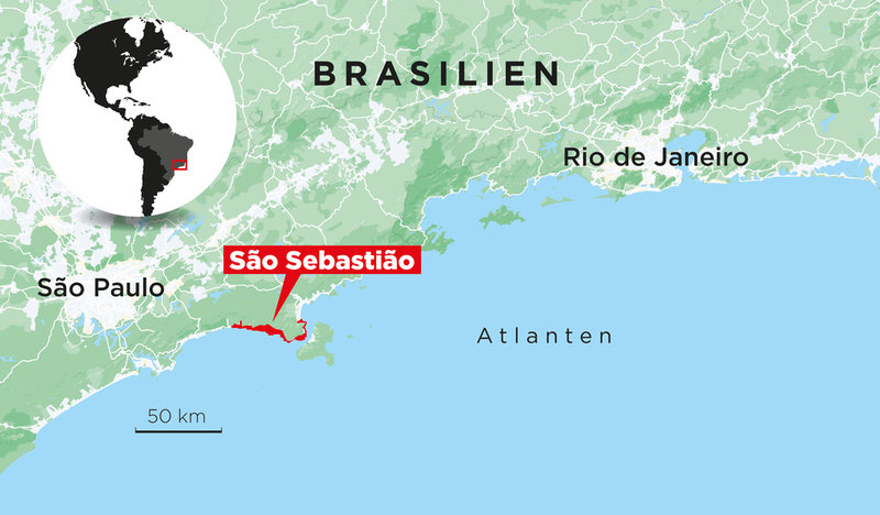 Det drabbade kustområdet ligger mellan São Paulo och Rio de Janeiro.