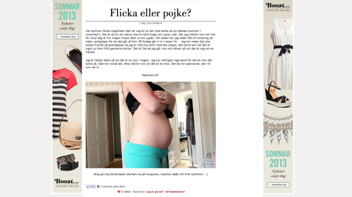 Här visar hon upp magen på sin blogg blondinbella.se