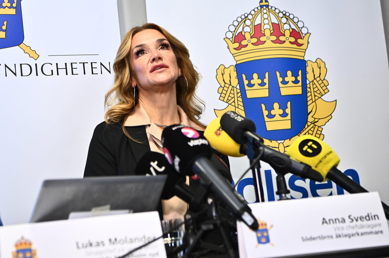 Anna Svedin, vice chefsåklagare vid Södertörns åklagarkammare och förundersökningsledare i utredningen, vid en pressträff i fredags i samband med att åtal väckts.