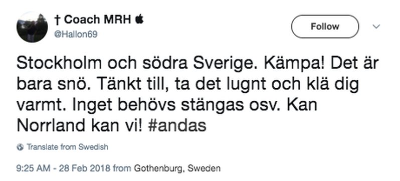 Twitterkommentar om snökaoset Twitterkommentar om snökaoset