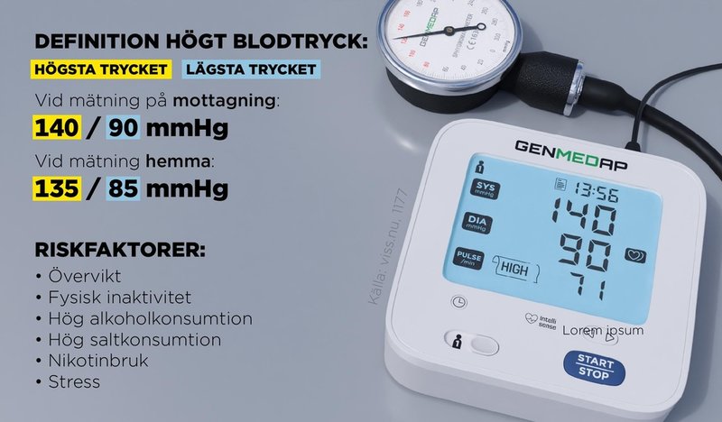 Du har högt blodtryck om trycket är över 140/90 mmHg vid mätning på en mottagning eller om det är över 135/85 mmHg vid mätning hemma.