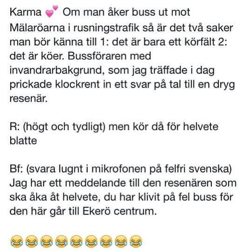 Facebook-inlägg om busschaufför Facebook-inlägg om busschaufför