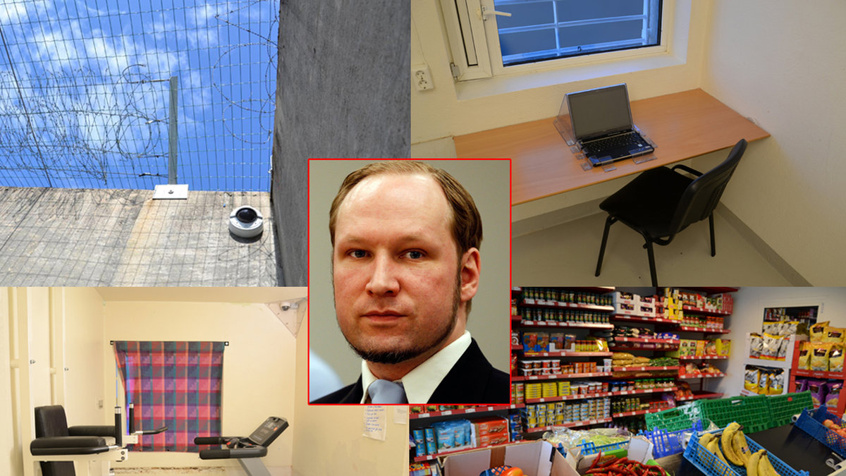 Nu har de första bilderna släppts som visar Breiviks vardag bakom galler. Obs! Montage.