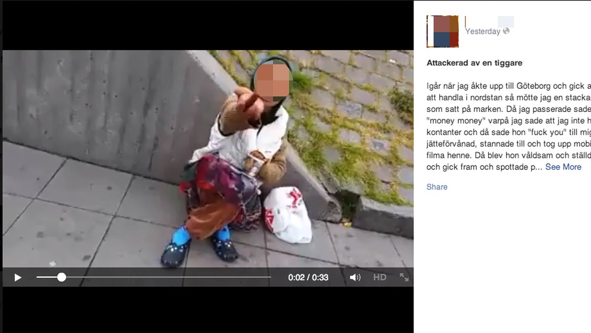 Videon där en tiggare påstås gå till attack mot en oskyldig man har på kort tid delats tusentals gånger.
