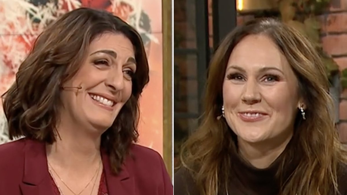 Soraya Lavasani och Maria Forsblom kunde inte hålla sig för skratt i Nyhetsmorgon.