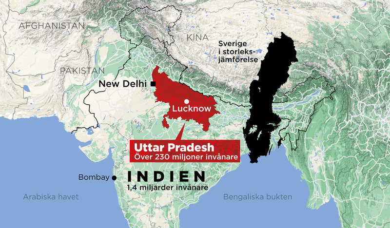 Uttar Pradeshs läge i Indien.