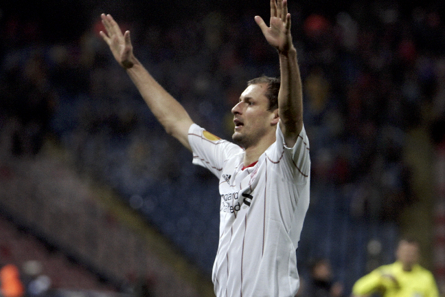 Milan Jovanovic jublar efter att ha gett Liverpool ledningen.
