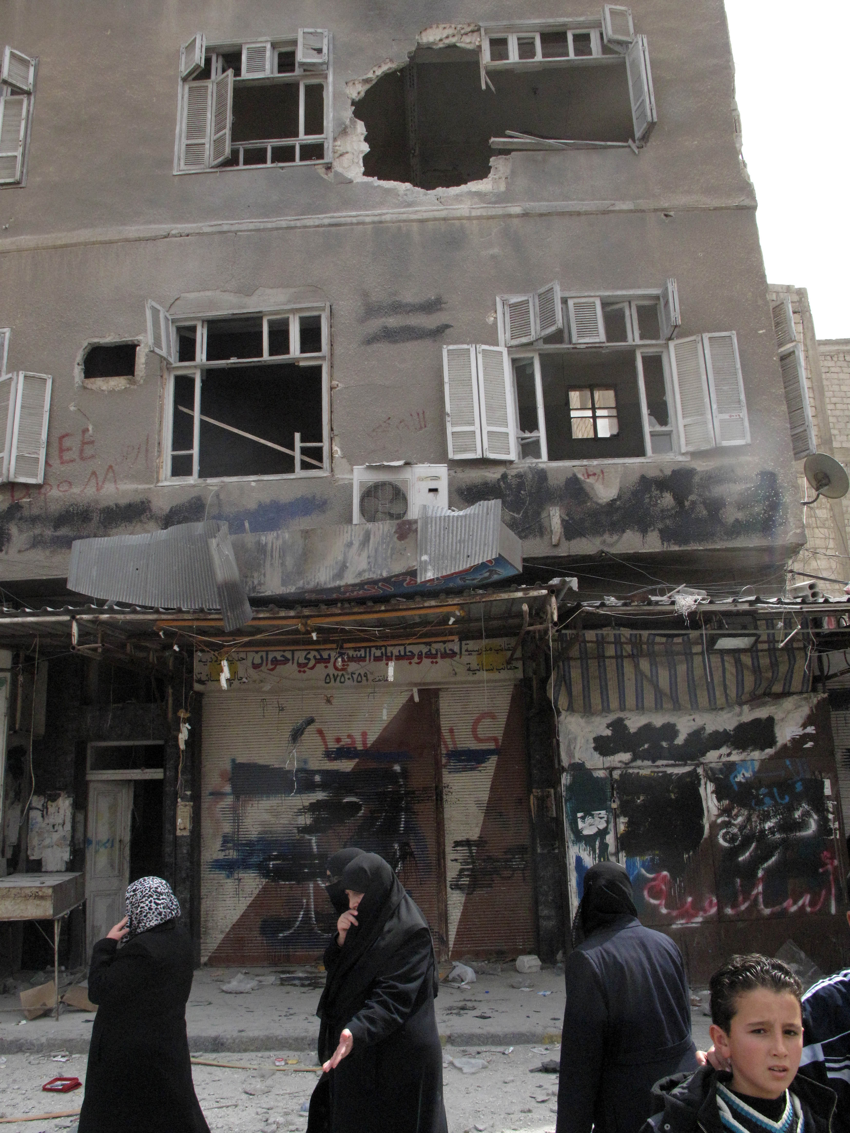 Förstörd byggnad i Damaskus.