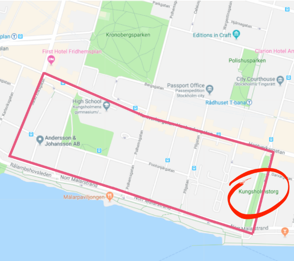 Nordiska motsåndsrörelsens tillåten marschsträcka på Kungsholmen Nordiska motsåndsrörelsens tillåten marschsträcka på Kungsholmen