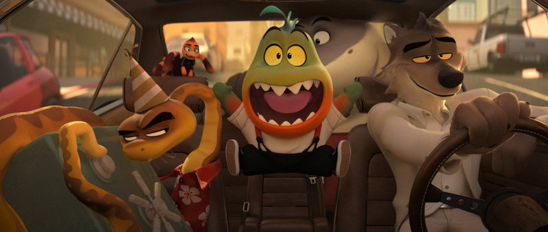 En orm, en hårig spindel, en piraya, en haj och en varg utgör det tuffa gänget i filmen 'Tuffa gänget'. För inte kan väl sådana monstertyper vara snälla? Pressbild.