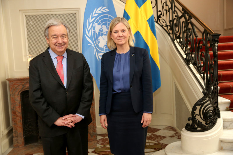 FN:s generalsekreterare António Guterres och statsminister Magdalena Andersson (S) i Sagerska palatset.