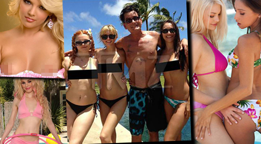 Charlie Sheen är överlycklig över sina nya älskarinnor. OBS: Varning för ocensurerade bilder i bildspelet!