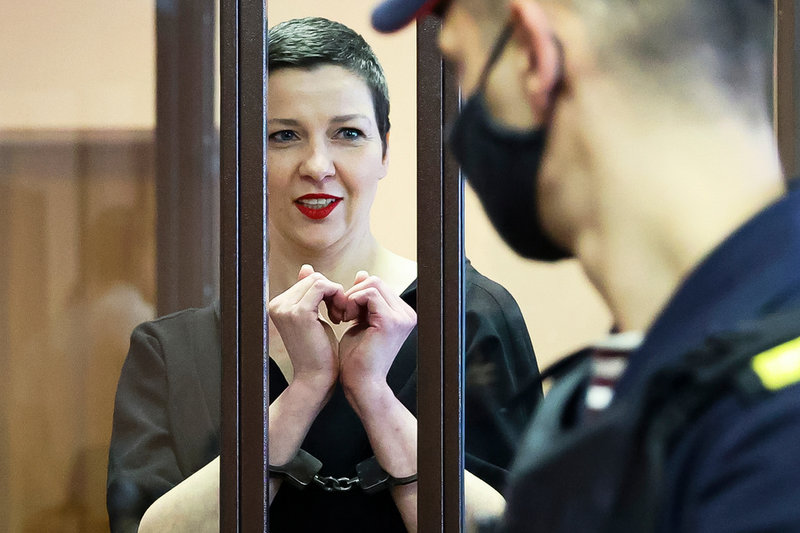 Oppositionsledaren Maria Kolesnikova i en domstol i Minsk i augusti 2021.