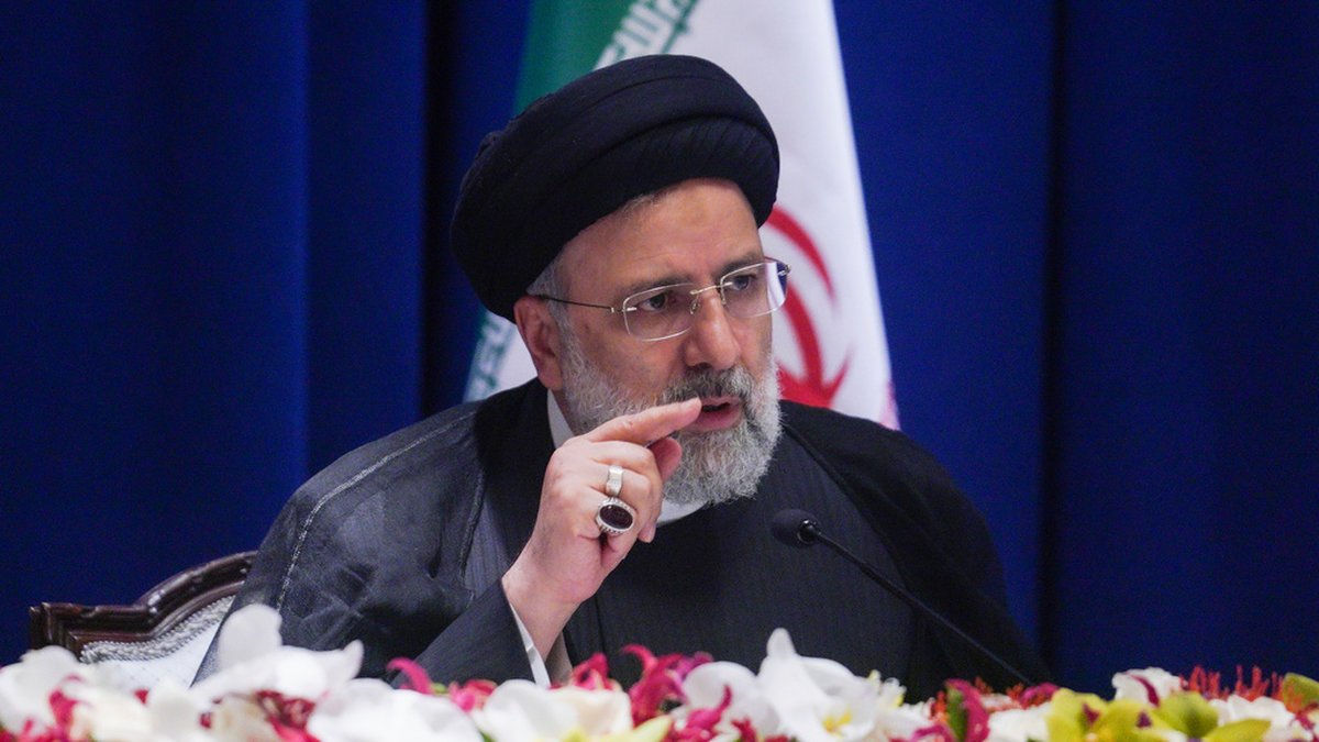 Irans president Ebrahim Raisi vid en presskonferens i New York i torsdags.