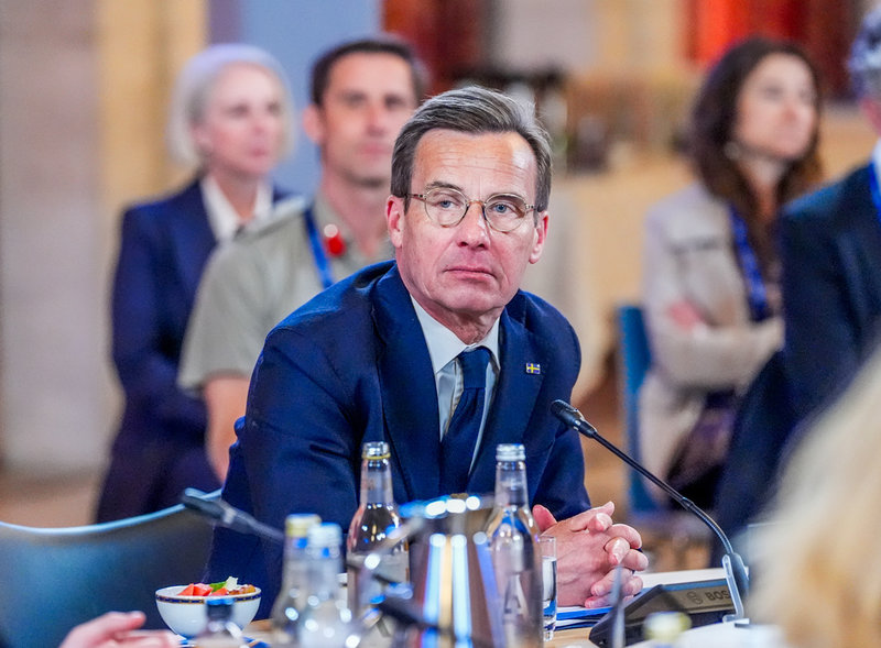 Ulf Kristersson på mötet i Oslo.