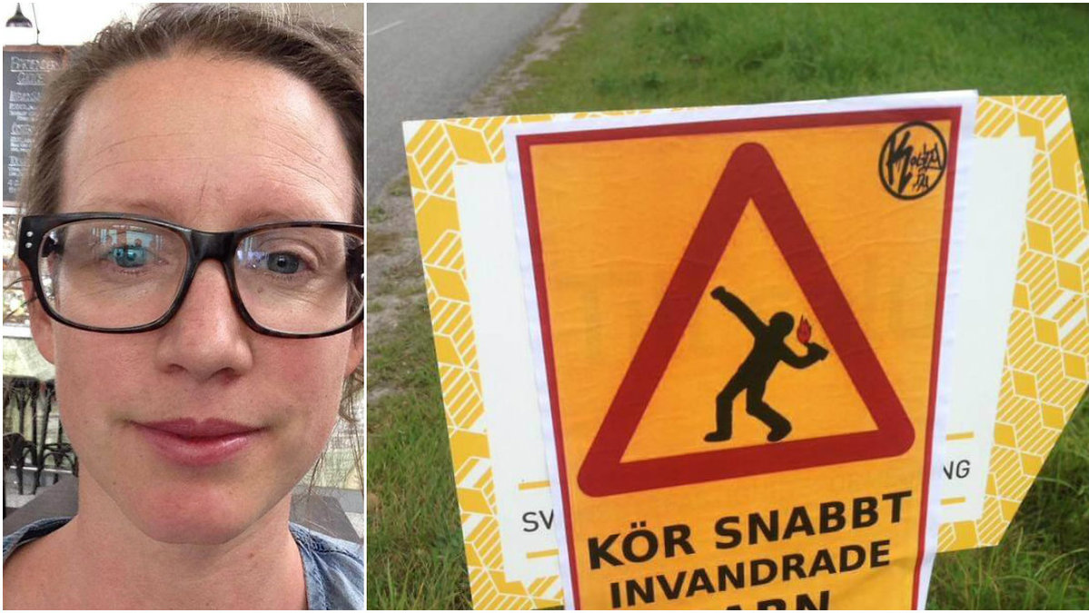 Lena Gunnarsson såg den rasistiska skylten och tog ner den.