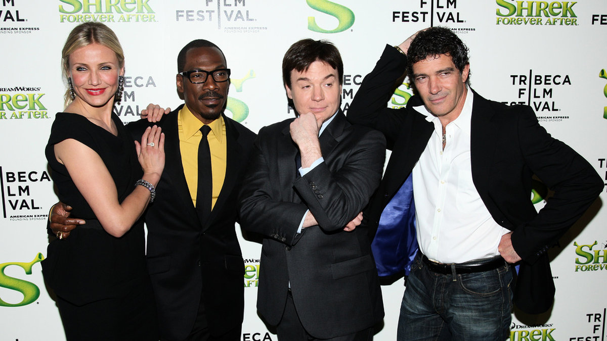 Cameron Diaz, Eddie Murphy, Mike Myers och Antonio Banderas under premiären av den senaste 'Shrek'-filmen.