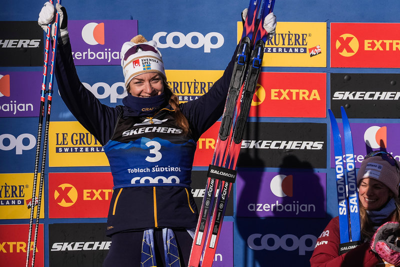 Sveriges Moa Ilar efter att ha slutat tvåa i jaktstarten i Toblach, 20 kilometer i klassisk stil, under Tour de Ski.