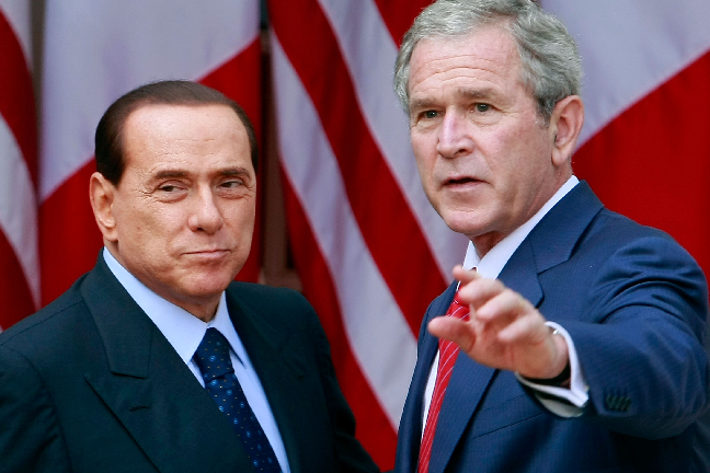 Silvio gjorde gemensam sak med USA:s tidigare president George W Bush på flera områden. 
