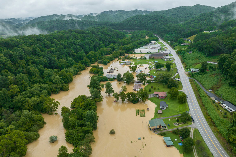 Bostäder under vattnet i närheten av Quicksand i Kentucky.