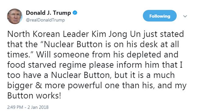 Donald Trump hotar Nordkorea på twitter Donald Trump hotar Nordkorea på twitter