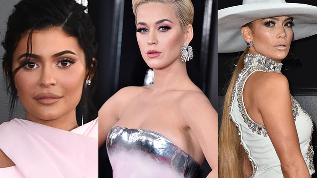 Kylie Jenner, Katy Perry och Jennifer Lopez på Grammygalan i Los Angeles.