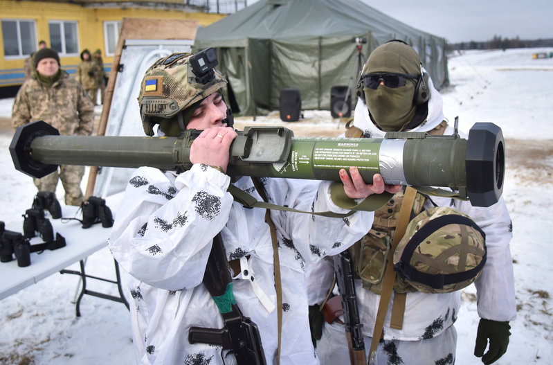 Ukrainska soldater övar. Bilden togs i början av februari, det vill säga före kriget.