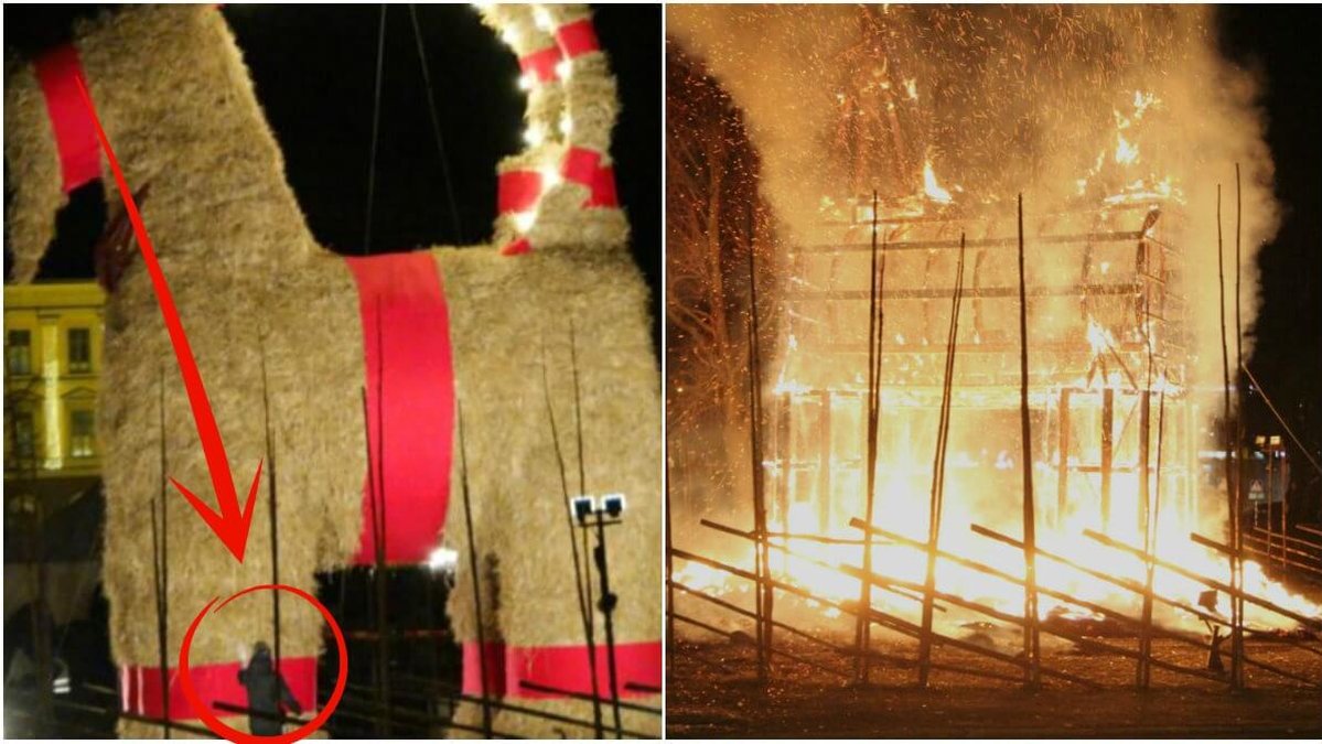Det var bara timmar efter den stora invigningen av 50-årsjubilerande julbocken i Gävle i slutet av november – som någon tände eld på den.