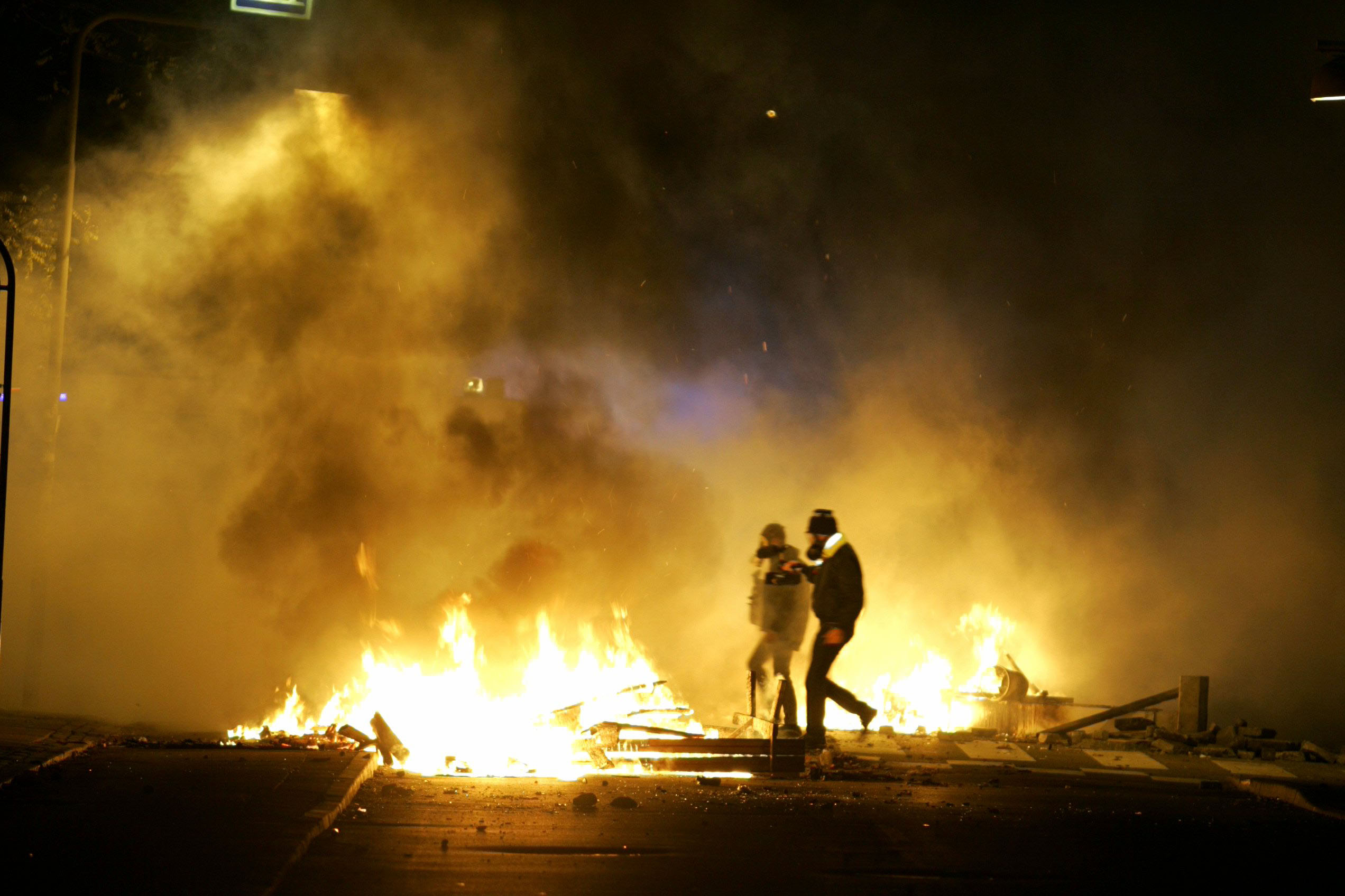 Oktober 2008. Dansk polis arresterade 15 personer efter att två poliser skadats i ett upplopp mellan demonstranter och polis. 