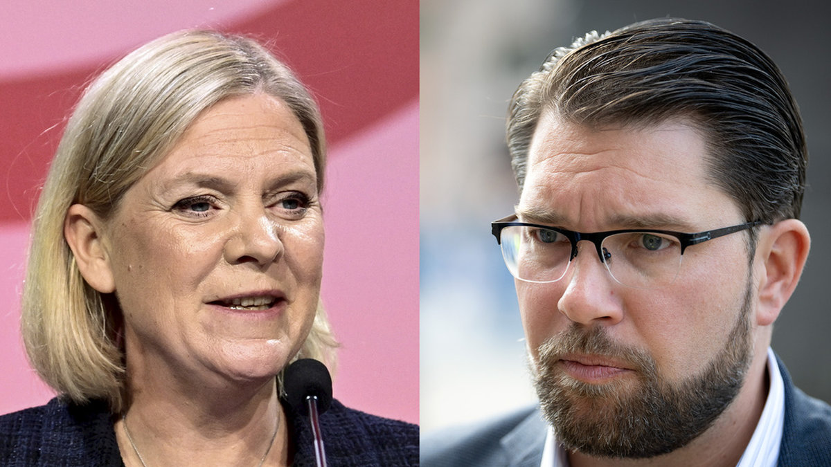 Magdalena Andersson (S) och Jimmie Åkesson (SD). Arkivbilder.