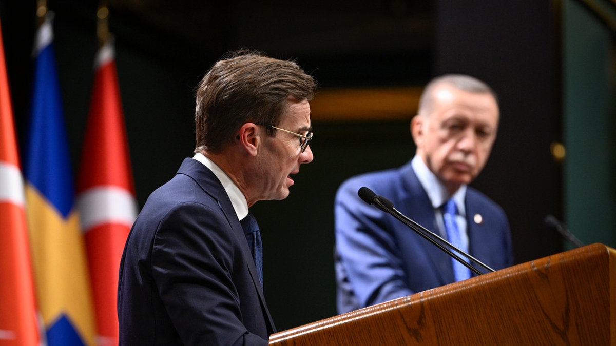 Sveriges statsminister Ulf Kristersson (M) och Turkiets president Recep Tayyip Erdogan i Ankara i november. Arkivbild.