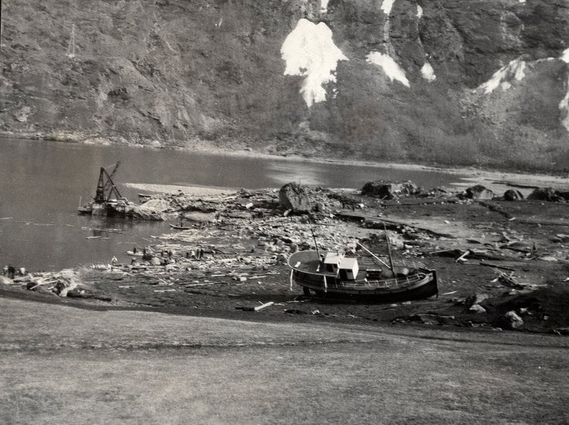 Förödelse efter flodvågen i Tafjord natten mot den 7 april 1934 där ett 30-tal hus totalförstördes och 40 människor omkom. Arkivbild.